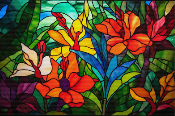 Tropical Flowers Abstract Stained Glass