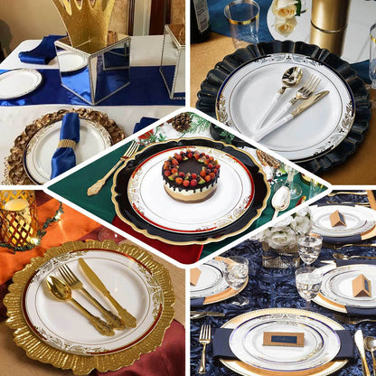 Elegant dinnerware set with decorative plates and cutlery for special occasions.