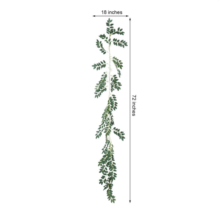 Lush green artificial vine, 18 inches wide and 72 inches long for home decor.