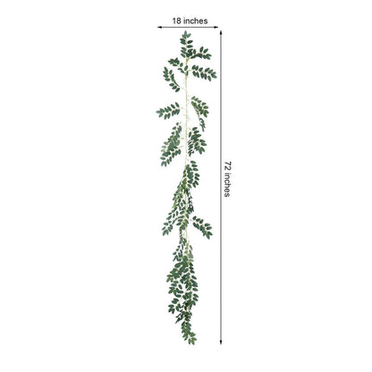 Lush green artificial vine, 18 inches wide and 72 inches long for home decor.