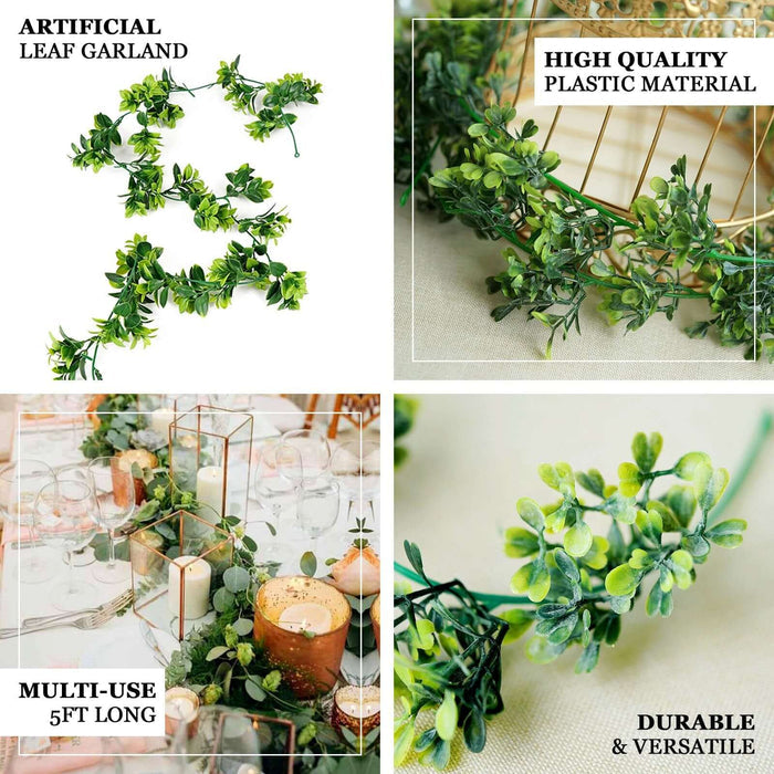 Artificial leaf garland, 5ft long, multi-use, durable, and versatile.