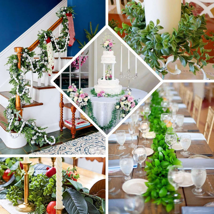 Elegant holiday decorations featuring greenery and floral arrangements for festive events.