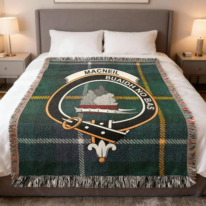 Clan MacNeil woven tartan blanket showing clan colours — 100% cotton heirloom throw