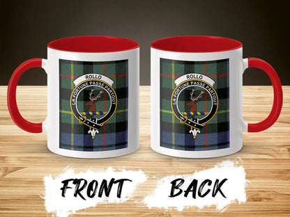Clan Rollo La Fortune Passe Partout mug front and back — glossy ceramic, navy handle, 11 oz