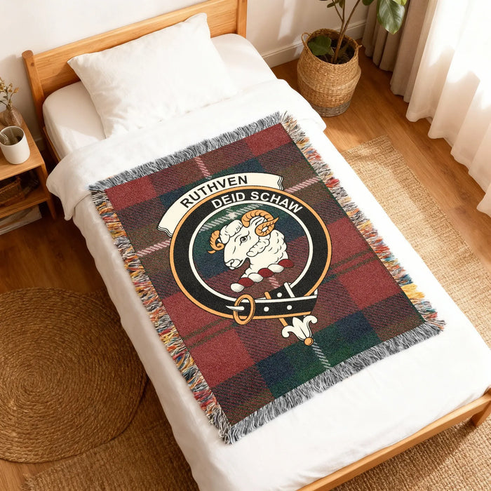 Ruthven deid schaw woven blanket — fringe edge and tartan pattern