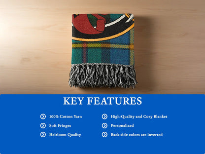 MacLeod clan tartan woven blanket high-quality with soft fringes — 100% cotton, heirloom quality