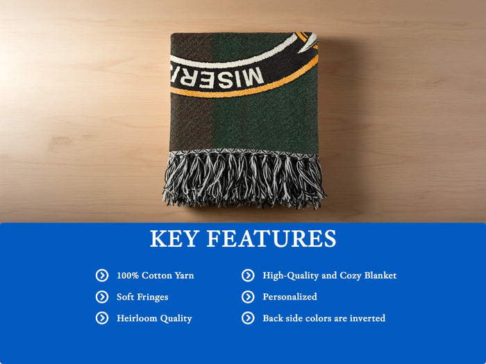 Fringed edge and feature details of MacMillan woven cotton blanket