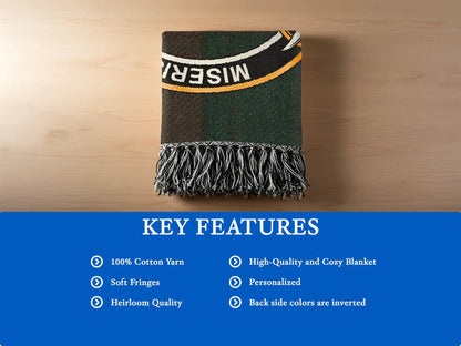Fringed edge and feature details of MacMillan woven cotton blanket
