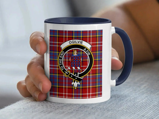 Ogilvie clan crest accent mug — 11 oz ceramic with black handle and interior
