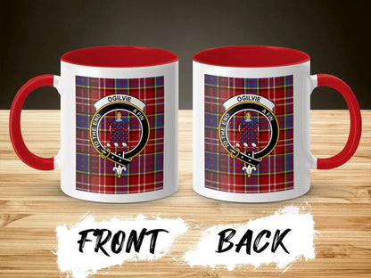 Ogilvie clan crest accent mug with red handle and interior — 11 oz ceramic