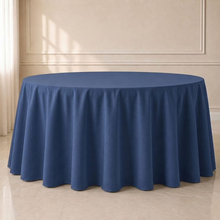Dark Denim Blue Round Tablecloth with Faux Denim Design