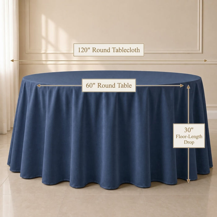 Dark Denim Blue Round Tablecloth with Seamless Finish for Events