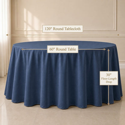 Dark Denim Blue Round Tablecloth with Seamless Finish for Events