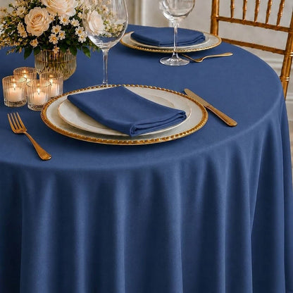 Dark Denim Blue Round Tablecloth with Seamless Finish for Modern Events