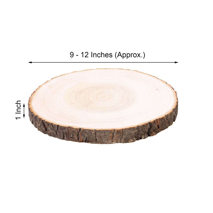 Natural wood slice, 9-12 inches diameter, 1 inch thick, rustic decor piece.