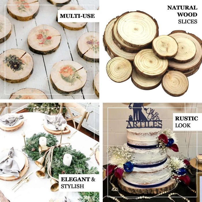 Natural wood slices for crafts and decor, versatile and stylish.