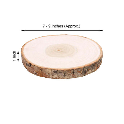 Natural wood slice, 7-9 inches diameter, 1 inch thick for crafts and decor.
