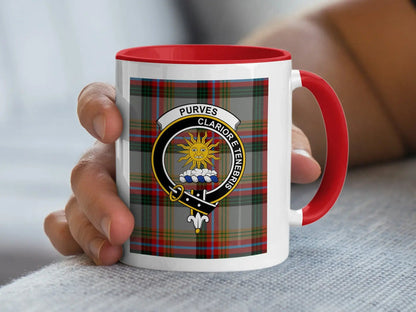 Purves Clan Crest Clarkior E Tenebris Plaid Coffee Mug