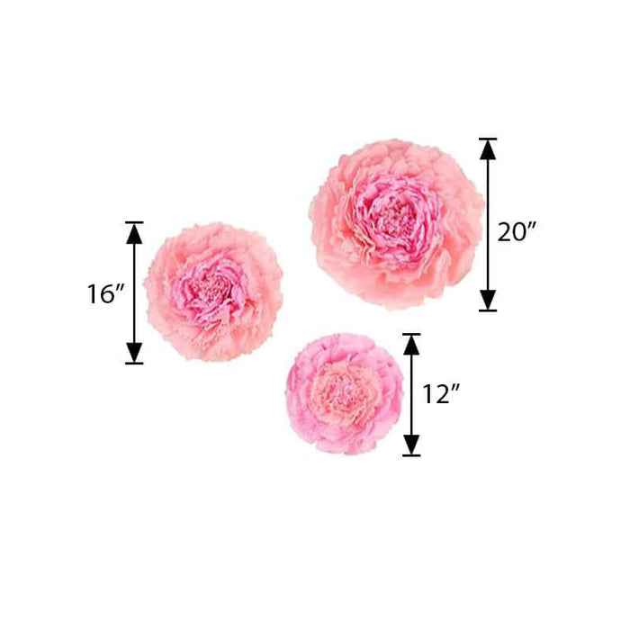 Pink peony flowers in three sizes: 20", 16", and 12".
