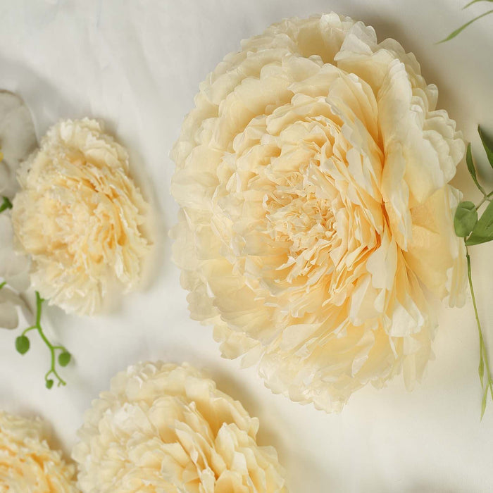 Cream-colored paper flowers arranged artistically on a light background.