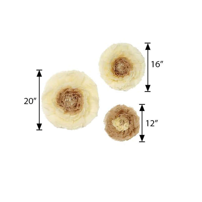 Assorted cream and beige decorative flowers in three sizes