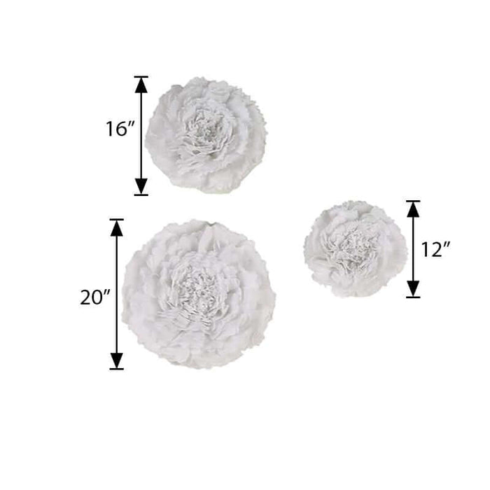 White floral wall decor set of three, sizes 12", 16", and 20"