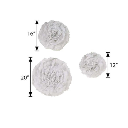 White floral wall decor set of three, sizes 12", 16", and 20"