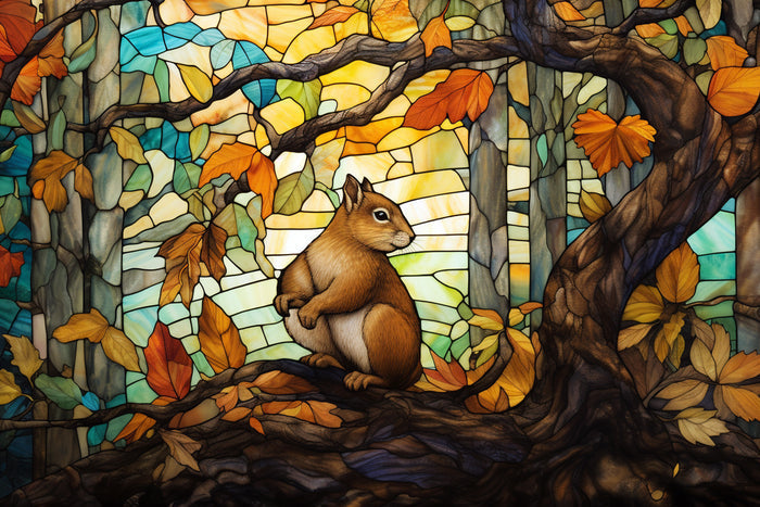 Squirrel Gathering Acorns