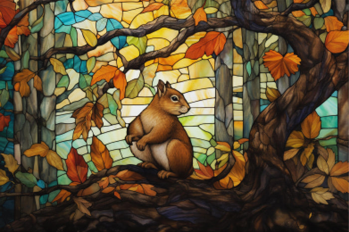 Squirrel Gathering Acorns