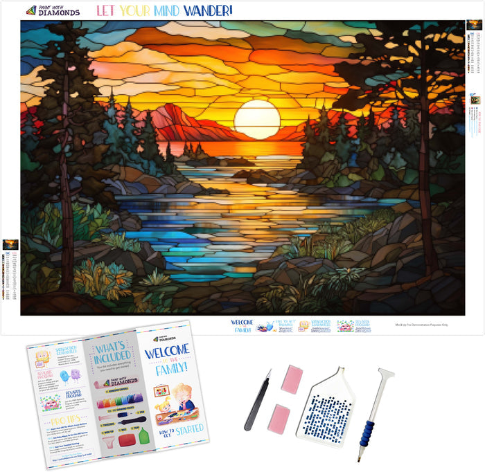 Sunset Lake Scene Stained Glass