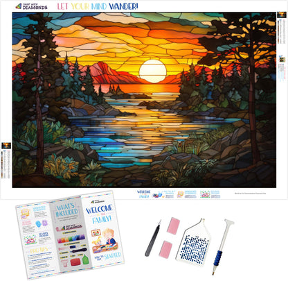 Sunset Lake Scene Stained Glass