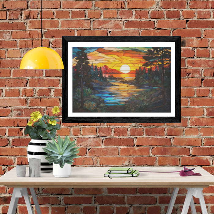Sunset Lake Scene Stained Glass