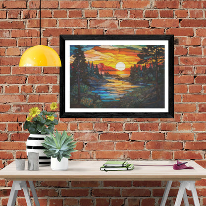 Sunset Lake Scene Stained Glass