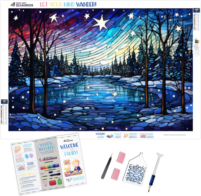 Tranquil Scene Frozen Lake Stained Glass