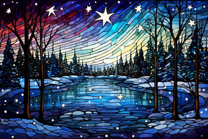 Tranquil Scene Frozen Lake Stained Glass