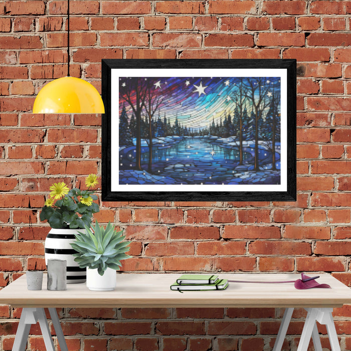 Tranquil Scene Frozen Lake Stained Glass