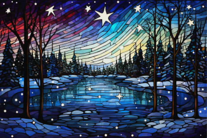 Tranquil Scene Frozen Lake Stained Glass