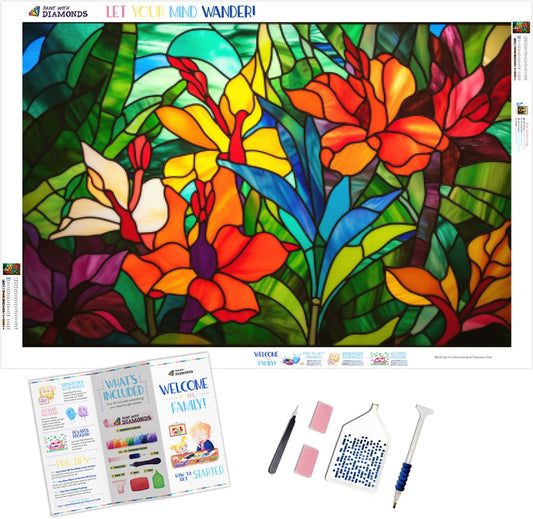 Tropical Flowers Abstract Stained Glass