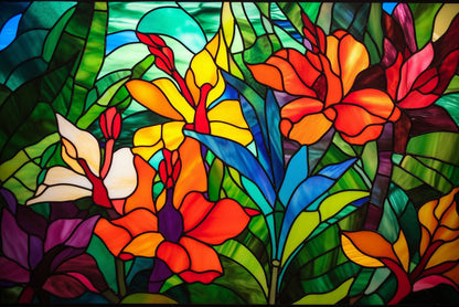 Tropical Flowers Abstract Stained Glass