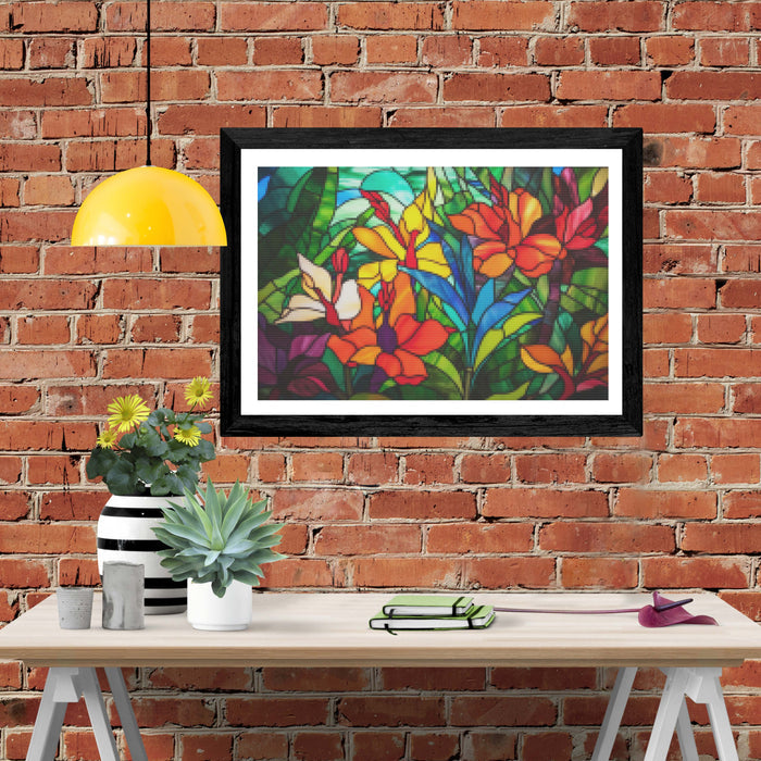 Tropical Flowers Abstract Stained Glass