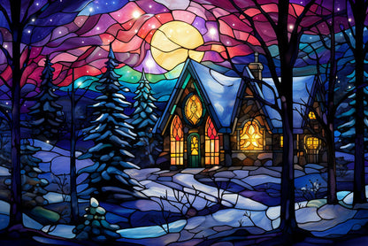 Twinkling Winter Night Stained Glass