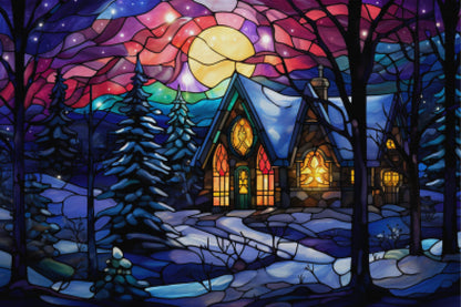 Twinkling Winter Night Stained Glass