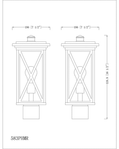 Outdoor Post Mount Fixture Z-Lite 583PHMR-BK Black Brookside 1 Light Outdoor Post Mount Fixture Z-Lite