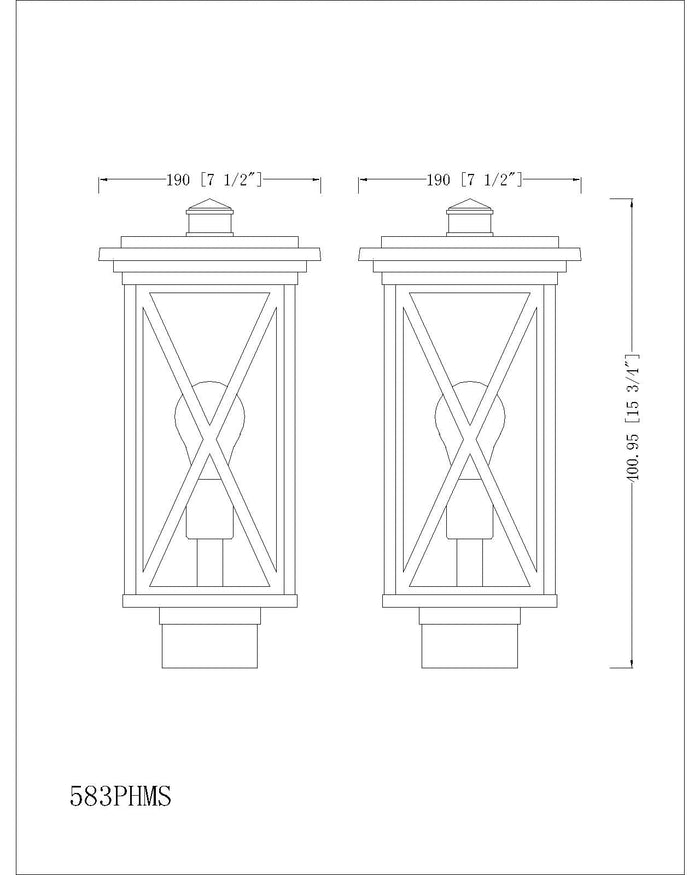 Outdoor Post Mount Fixture Z-Lite 583PHMS-BK Black Brookside 1 Light Outdoor Post Mount Fixture Z-Lite