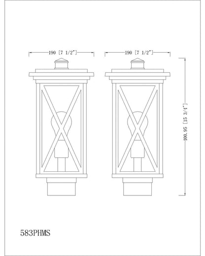 Outdoor Post Mount Fixture Z-Lite 583PHMS-BK Black Brookside 1 Light Outdoor Post Mount Fixture Z-Lite