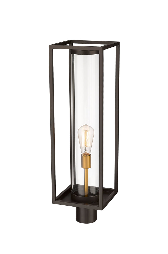 Outdoor Post Mount Fixture Z-Lite 584PHBR-DBZ-OBS Deep Bronze + Outdoor Brass Dunbroch 1 Light Outdoor Post Mount Fixture Z-Lite